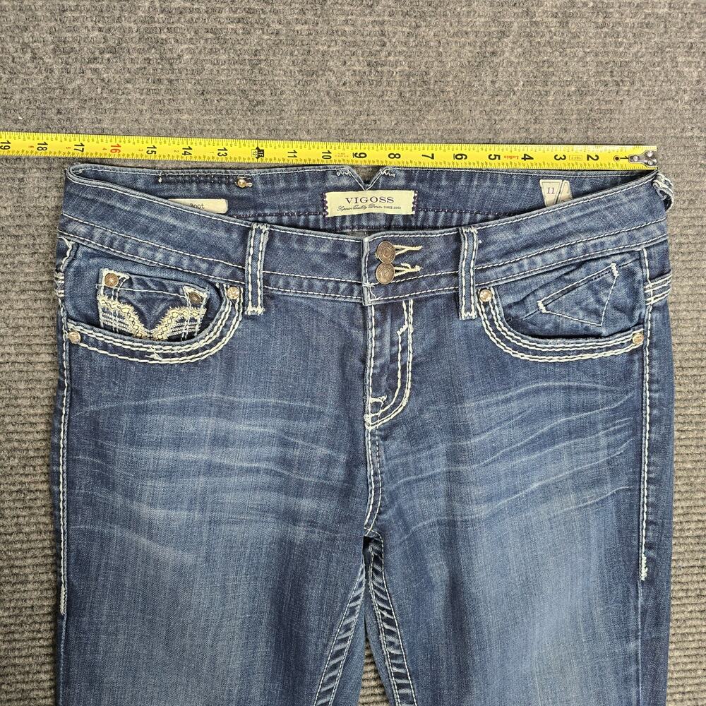 Vigoss Womens Jeans 11/31 34x31 Blue Bootcut Thick Stitch Embroidered Y2K - Picture 8 of 9